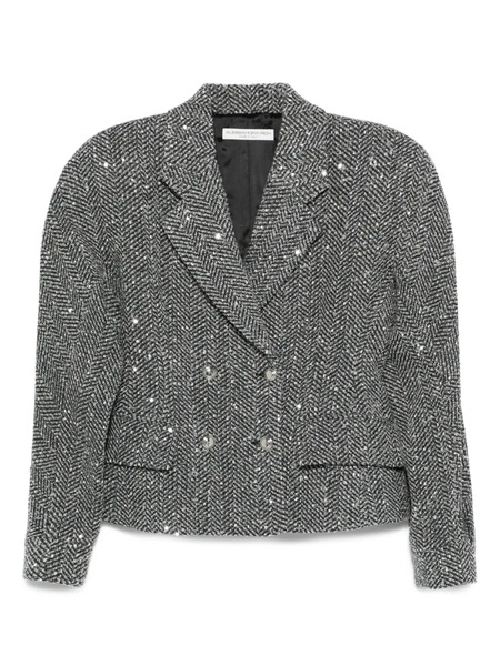  Alessandra Rich Sequin-embellished Herringbone Jacket - Grey 