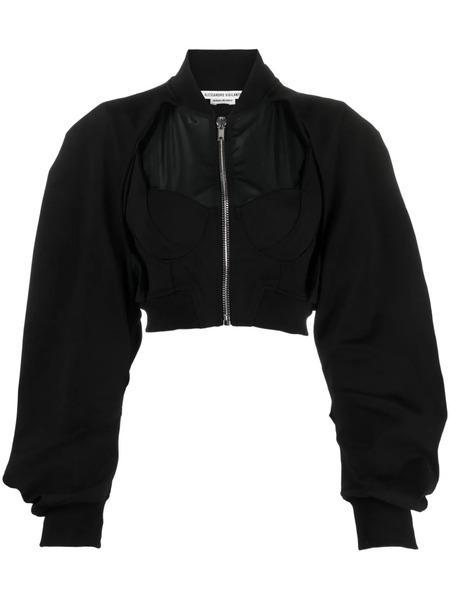  Alessandro Vigilante Cut-out Cropped Bomber Jacket - Black 
