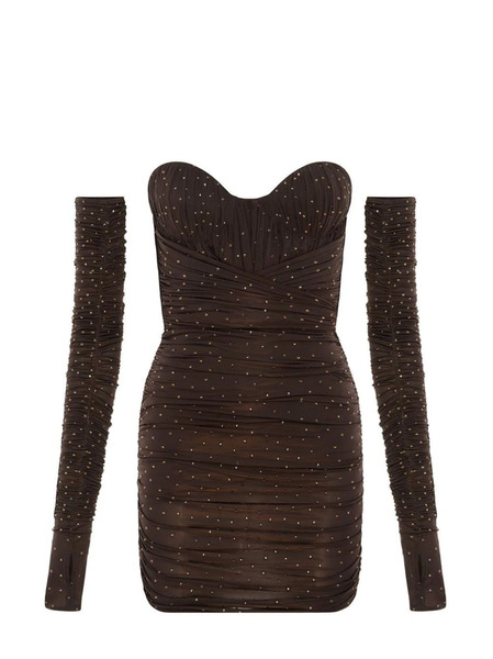  Alex Perry Koda Ruched Minidress - Brown 