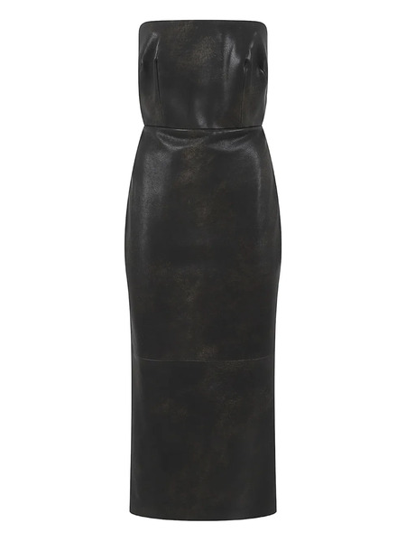  Alex Perry Strapless Split Leather Midi Dress - Brown 