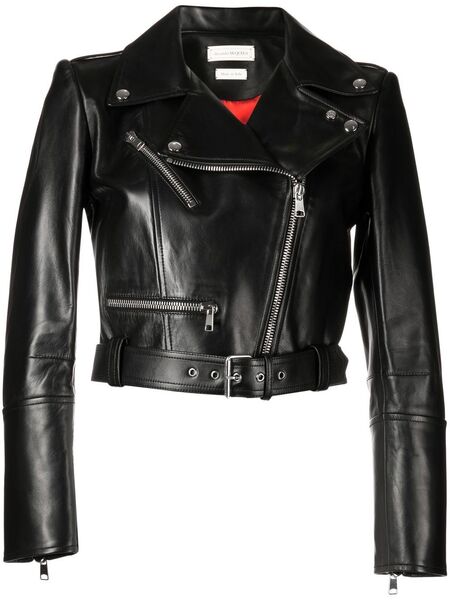  Alexander Mcqueen Cropped Leather Jacket - Black 