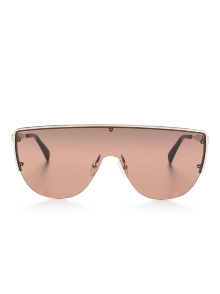  Alexander Mcqueen Eyewear Skull-stud Shield-frame Sunglasses - Gold 