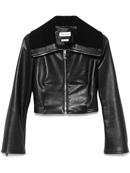  Alexander Mcqueen Folded-collar Leather Jacket - Black 