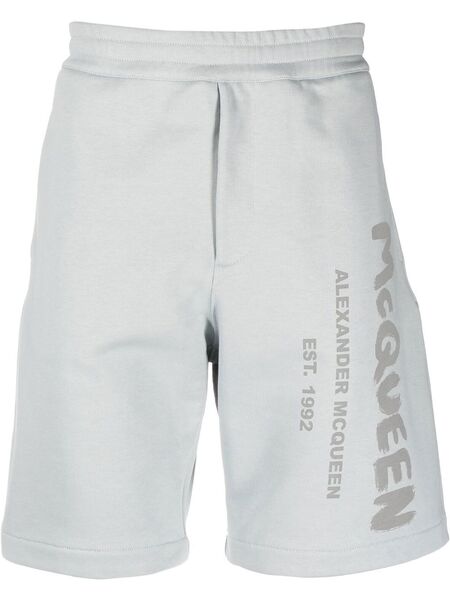  Alexander Mcqueen Graffiti-print Track Shorts - Blue 