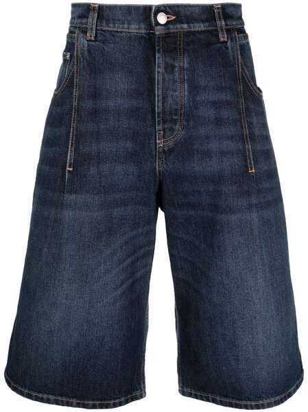  Alexander Mcqueen Leather-logo-patch Denim Shorts - Blue 