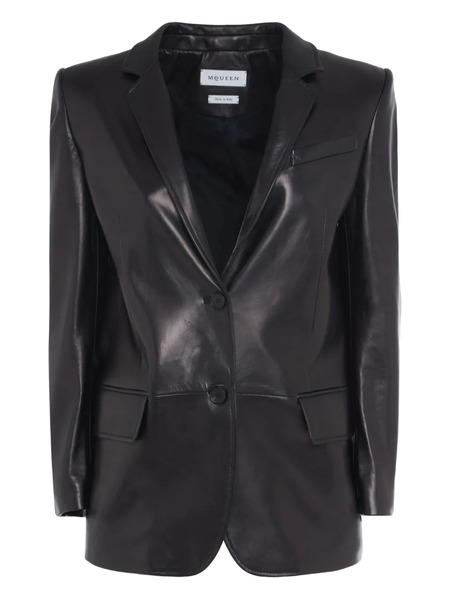  Alexander Mcqueen Single-breasted Leather Blazer - Black 