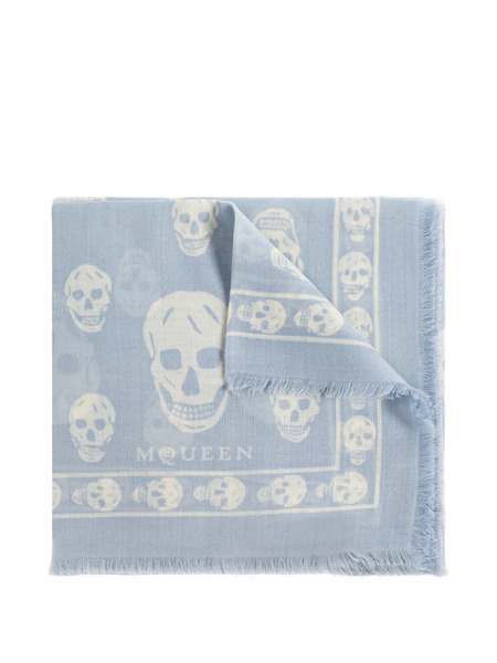  Alexander Mcqueen Skull Fringed Scarf - Blue 