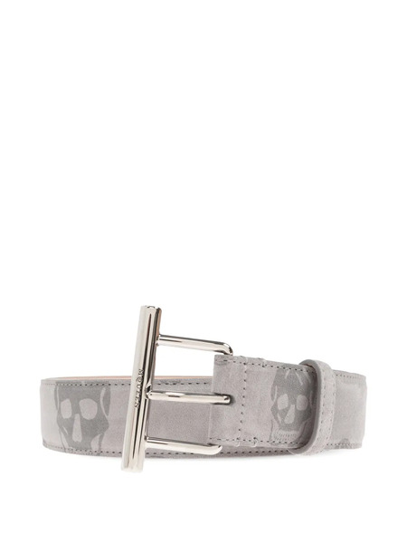  Alexander Mcqueen Skull-print Leather Belt - Grey 