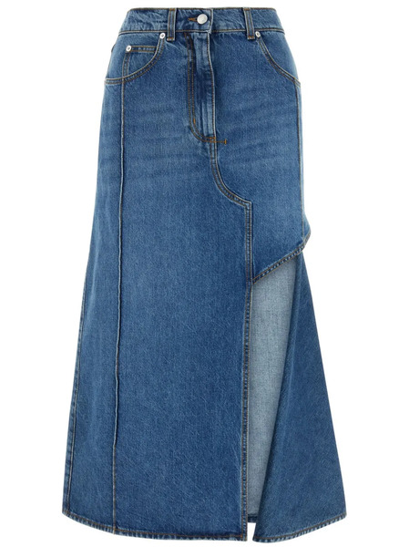  Alexander Mcqueen Slashed Denim Midi Skirt - Blue 