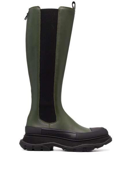  Alexander Mcqueen Tread Slick Leather Mid-calf Boots - Green 