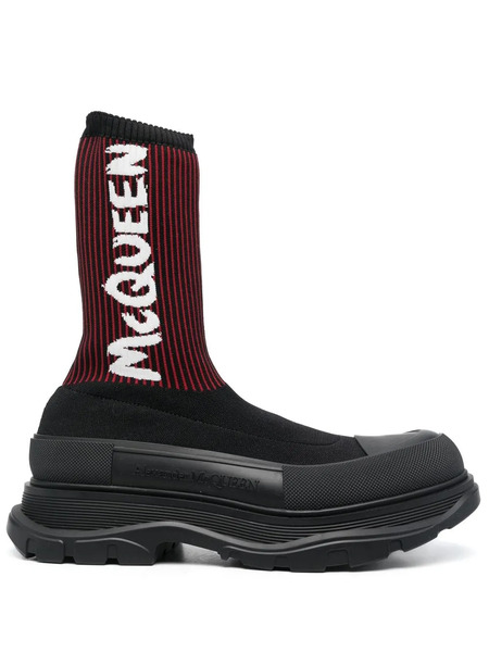  Alexander Mcqueen Tread Slick Sock Boot black Red 