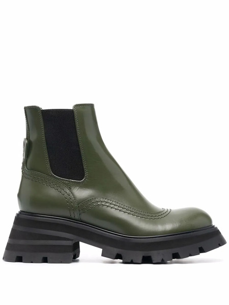  Alexander Mcqueen Wander Ridged-sole Leather Boots - Green 