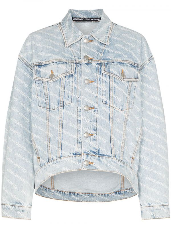  Alexander Wang Falling Back Logo-print Denim Jacket - Blue 