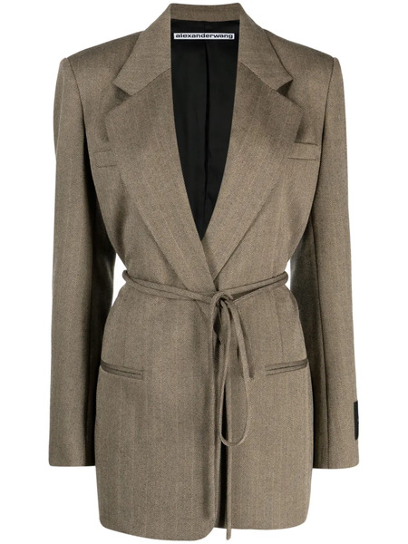  Alexander Wang Herringbone Wrap Wool Blazer - Brown 