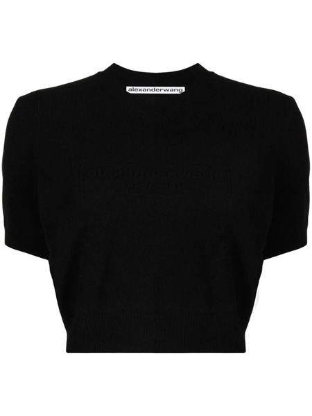 Alexander Wang Logo-embossed Cropped Knitted Top - Black 
