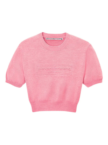  Alexander Wang Logo-embossed Puff-sleeve Knit Top - Pink 