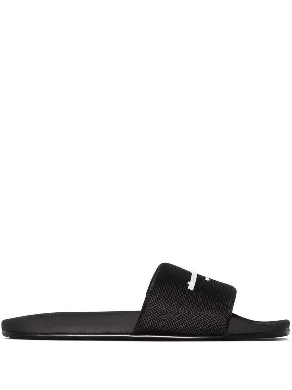  Alexander Wang Logo-print Flat Slides - Black 