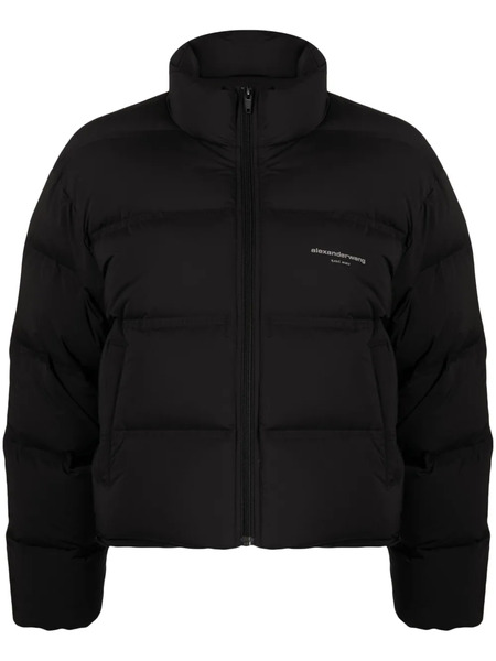  Alexander Wang Reflective-logo Cropped Puffer Jacket - Black 