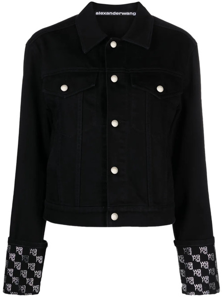  Alexander Wang Rhinestone-logo Denim Jacket - Black 