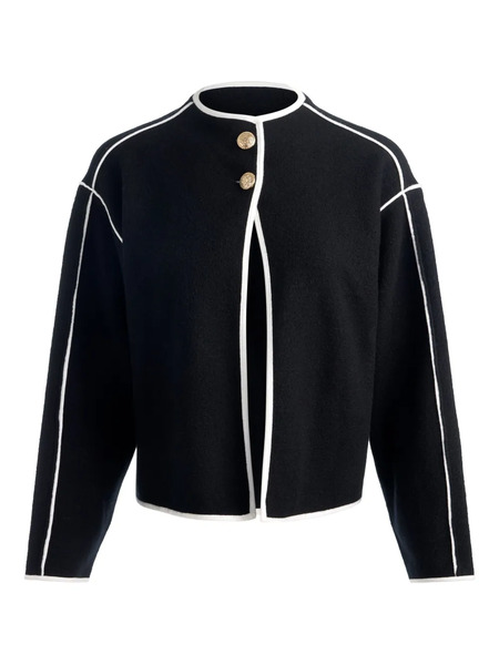  Alice + Olivia Pearson Collared Piped-trim Sweater Jacket - Black 