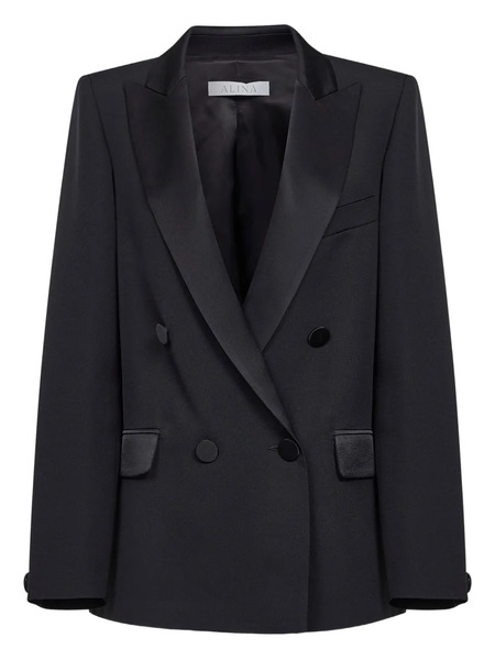  Alina Double-breasted Satin Collar Jacket - Black 