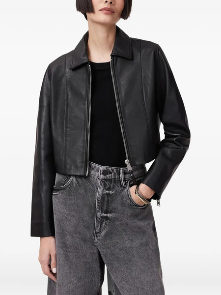  Allsaints Leather Cropped Jacket - Black 