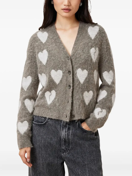  Allsaints Luv Heart-pattern Buttoned-up Cardigan - Grey 