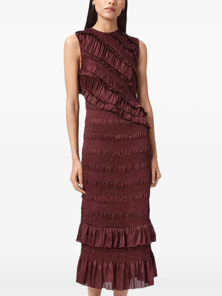  Allsaints Nyla Ruffled Midi Dress - Red 