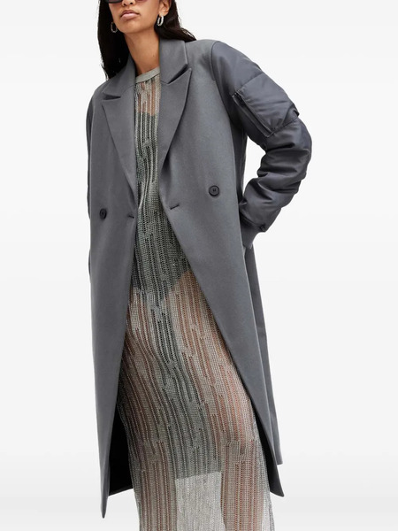  Allsaints Paulah Bomber-sleeve Double-breasted Coat - Grey 