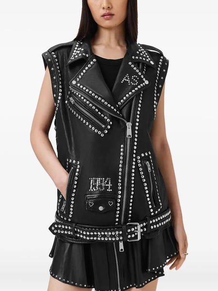  Allsaints Studded Leather Biker Vest - Black 