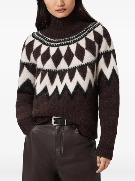  Allsaints Tara Diamond-pattern Roll-neck Sweater - Brown 