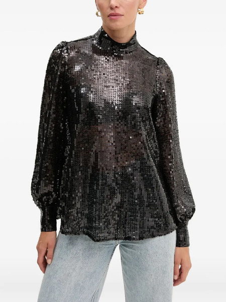  Allsaints Whitney Sequin High-neck Blouse - Black 