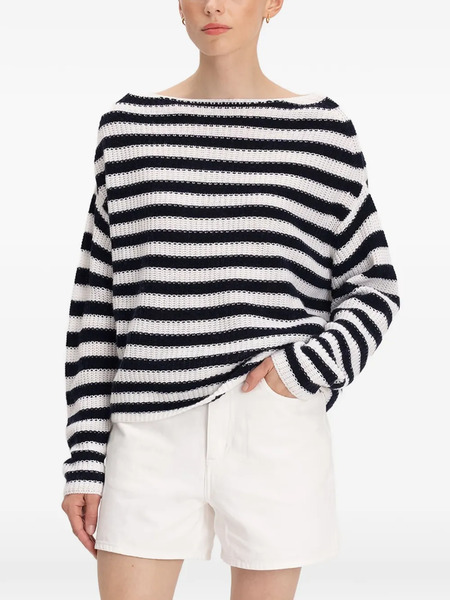  Allude Boat-neck Striped Sweater - White 