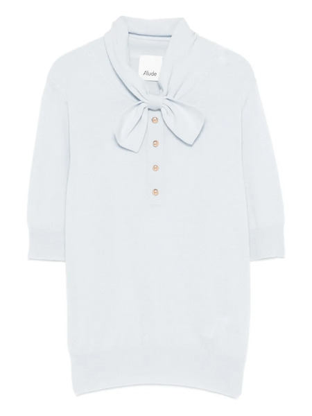 Allude Bow-detail Buttoned Polo Top - Blue 