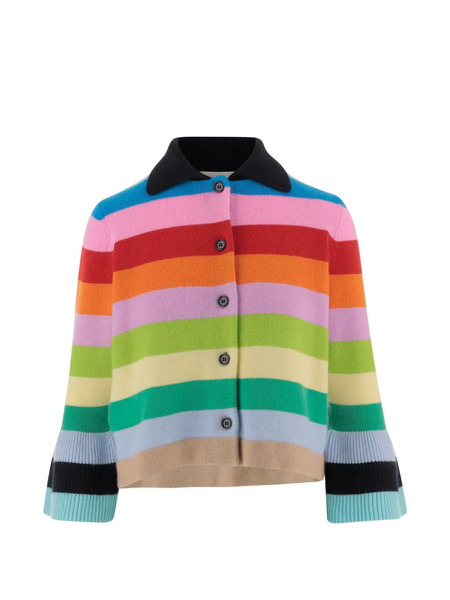  Allude Collared Striped Cardigan - Blue 