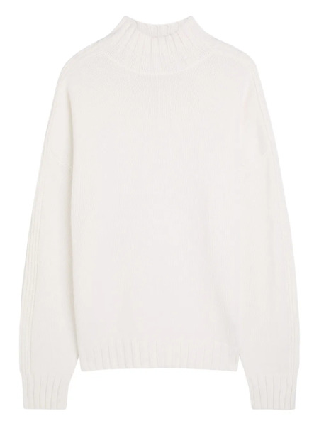  Allude Ribbed Funnel-neck Sweater - White 