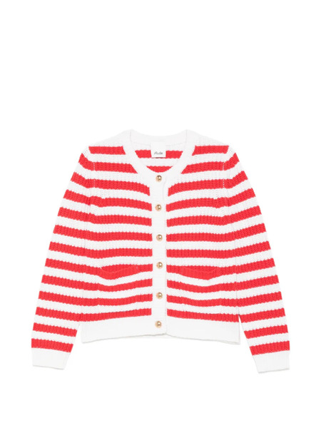  Allude Striped Buttoned Cardigan - Red 