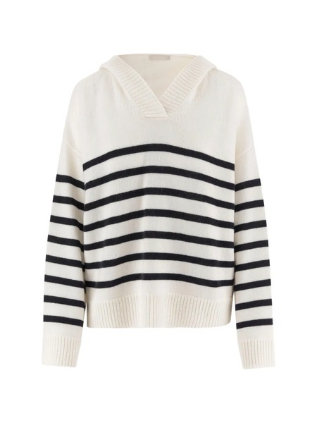  Allude Striped Hooded Sweater - White 