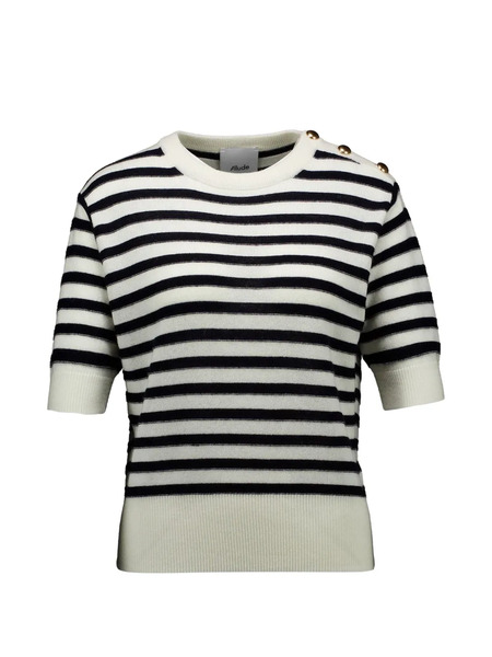  Allude Striped Short-sleeve Sweater - White 