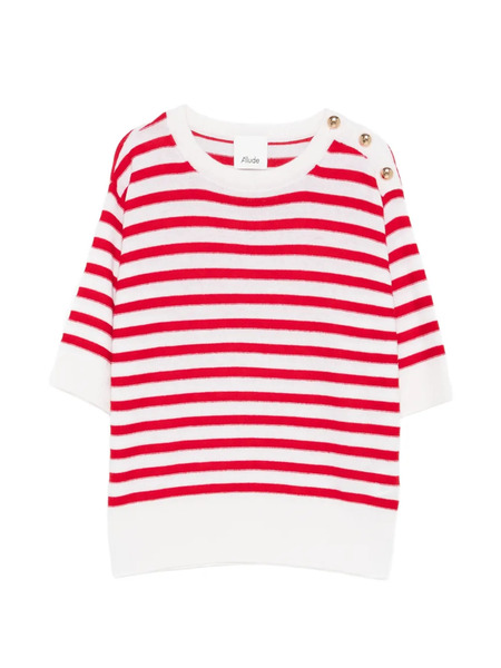  Allude Striped Short-sleeve Top - Red 