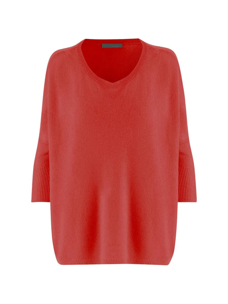 Allude V-neck Ribbed Sweater - Red 