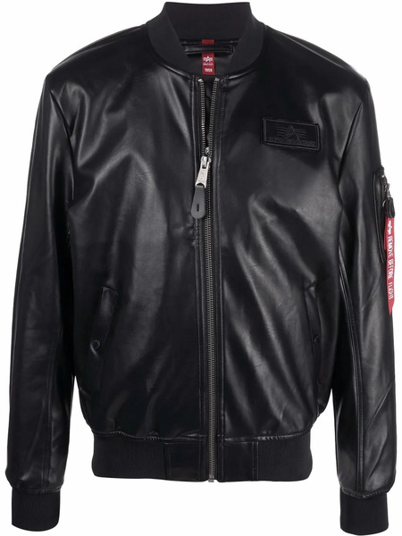  Alpha Industries Logo-patch Faux Leather Bomber Jacket - Black 