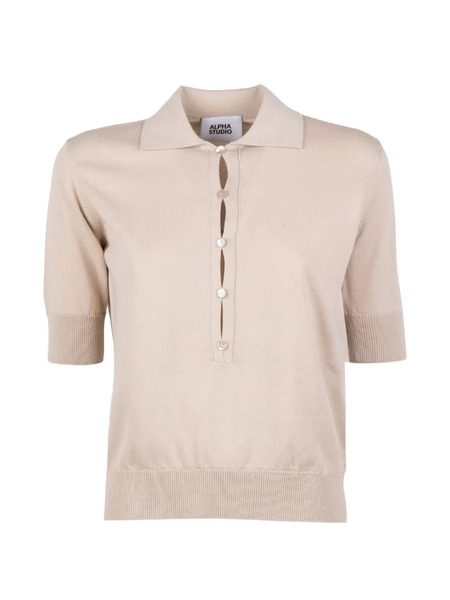  Alpha Studio Button Polo Top - Neutrals 