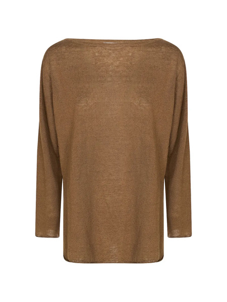  Alpha Studio Linen Neck Over Blouse - Brown 