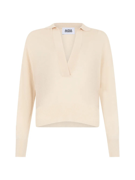  Alpha Studio Polo-collar Sweater - Neutrals 