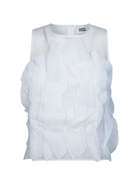  Alpha Studio Ruffled Sleeveless Cotton Top - White 