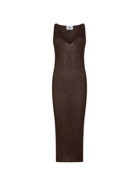  Alpha Studio V-neck Ribbed-knit Dress - Brown 
