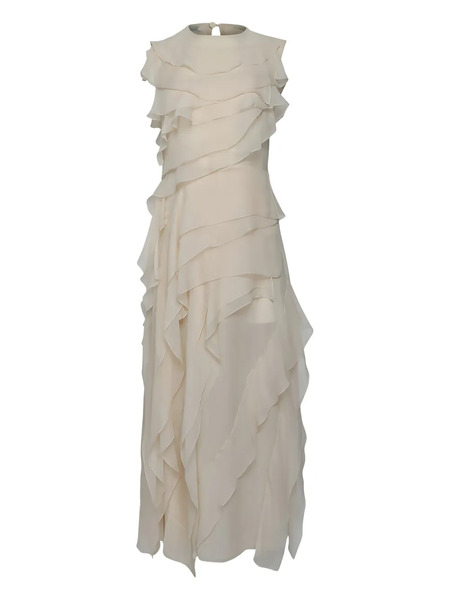  Altuzarra Gigi Ruffled Gown Midi Dress - Neutrals 