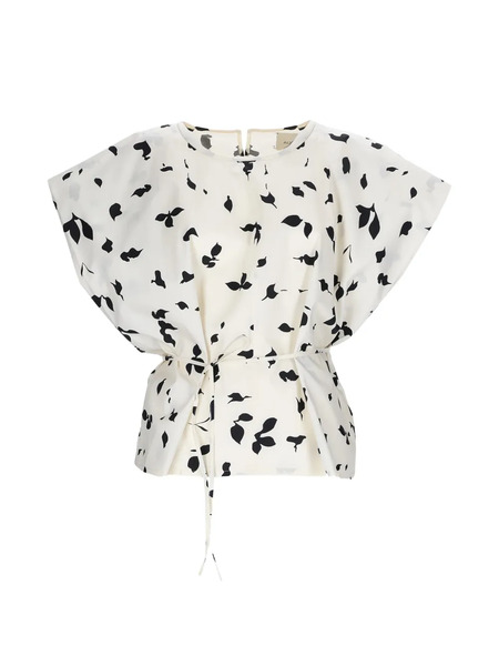  Alysi Leaf-print Tie Blouse - White 