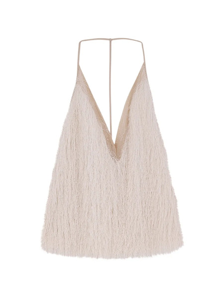  Alysi V-neck Fringed Top - Neutrals 